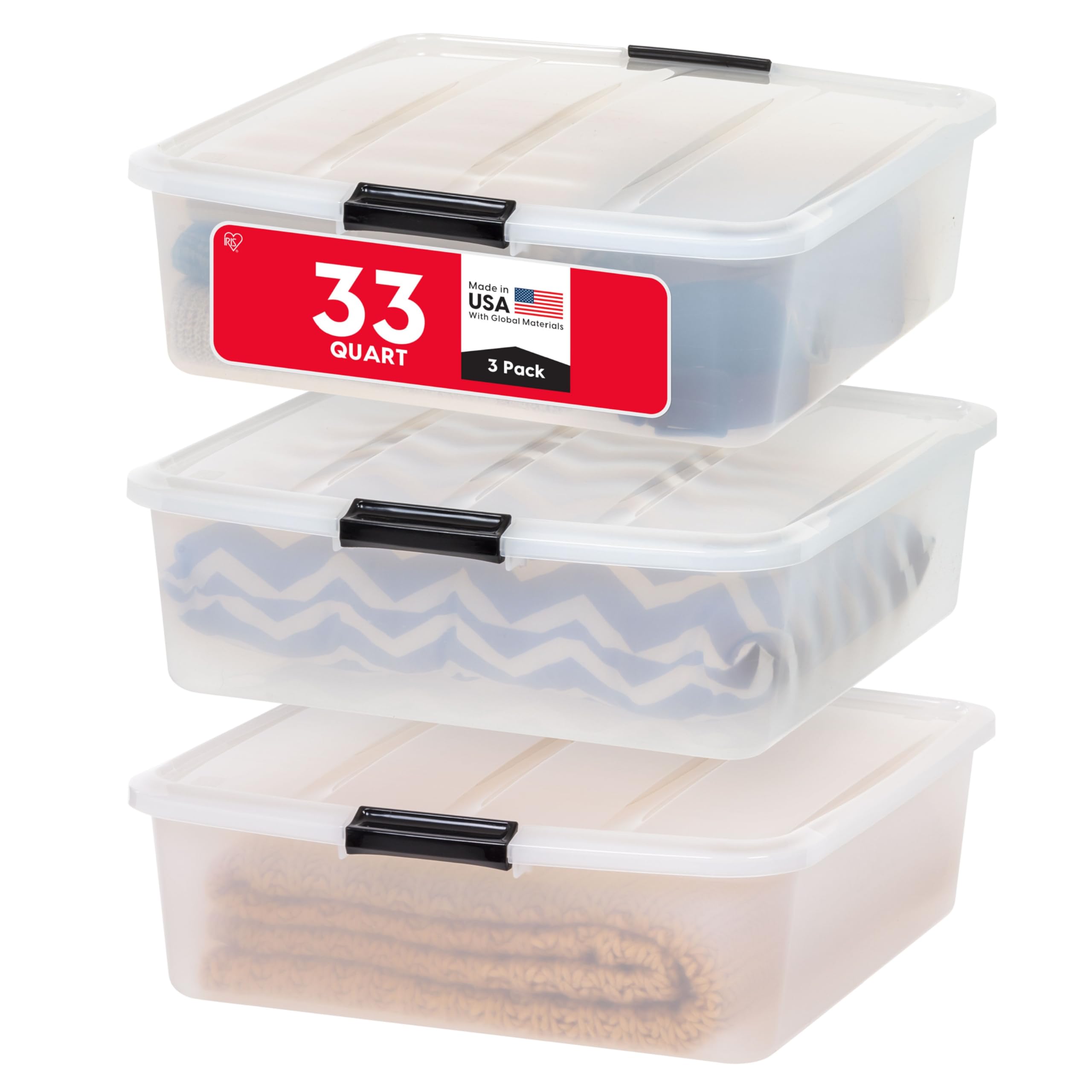 IRIS USA 3-Pack 33 Qt Under Bed Storage Bin with Lids Clear