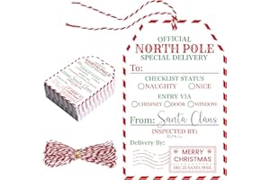 50 Pcs from Santa Gift Tags, Christmas Gift Tags with String for Kids, Personalized Santa Wrapping Paper Label from North Pol