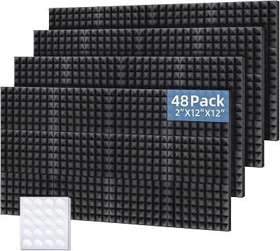 Ohuhu 48 Pack 2x12x12 Acoustic Foam Panels Pyramid with Double Sided Tape