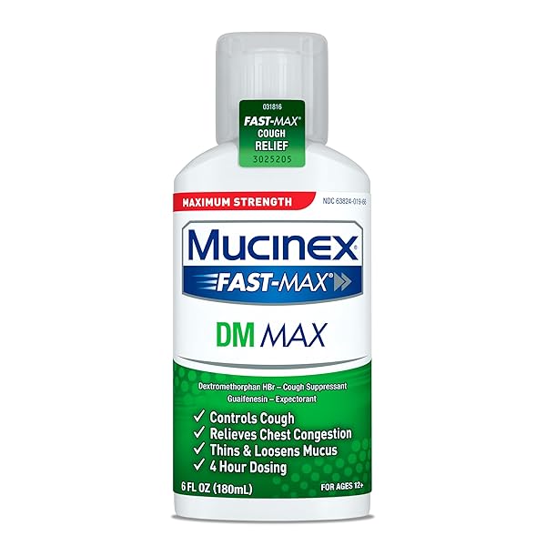 MUCINEX DM MAX LIQUID COUGH & COLD MEDICINE FOR ADULTS, COLD AND FLU MEDICINE FOR EXCESS MUCUS RELIEF, GUAIFENESIN & DEXTROMETHORPHAN EXPECTORANT & DECONGESTANT FOR ADULTS, DR RECOMMENDED, 6.0 FL OZ