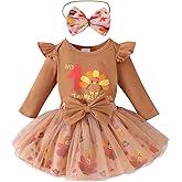 DUBASAM My First Thanksgiving Baby Girl Outfit Long Sleeve Romper Skirt Shorts Turkey Print Fall Winter Thanksgiving Clothes
