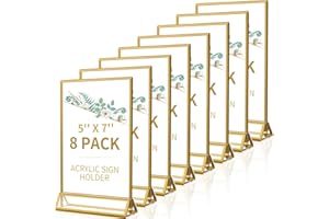Smarpau 8 Pack Acrylic Sign Holder 5x7 Gold Table Number Holders Vertical Double Sided Picture Frames Flyer Stands Photo Holders for Wedding Tables Menu Holder Photo Display
