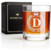 Giftissimo Whiskey Glasses - Rocks Old Fashioned Glass Gifts for Men, Monogrammed A-Z 10oz Personalized Whisky Glasses, Christmas Birthday Gifts for Men Him Dad Father Husband Brother Son (D)