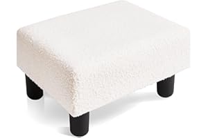 Poofzy Small Foot Stool, Rectangle Small Ottoman Foot Rest for Couch, Sherpa Ottoman Footstool with Legs, Footstools and Ottomans for Living Room and Bedroom (White)