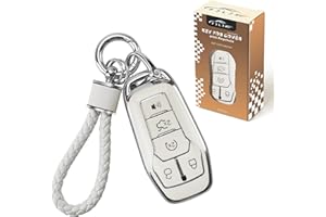 PJLJY Key Fob Cover, Compatible with Ford Fusion Mustang F150 Edge Explorer Lincoln MKZ MKC MKX, Full Protection Soft TPU Key Fob Case with Keychain(Silver)
