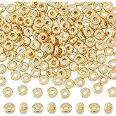 Hobbspring 200pcs 18K Gold Disc Beads Stainless Steel 0.15 Inch Spacer Bead with 0.06 Inch Hole Flat Round Metal Golden Rondelle Loose Beads for DIY Bracelets Necklaces Jewelry Making