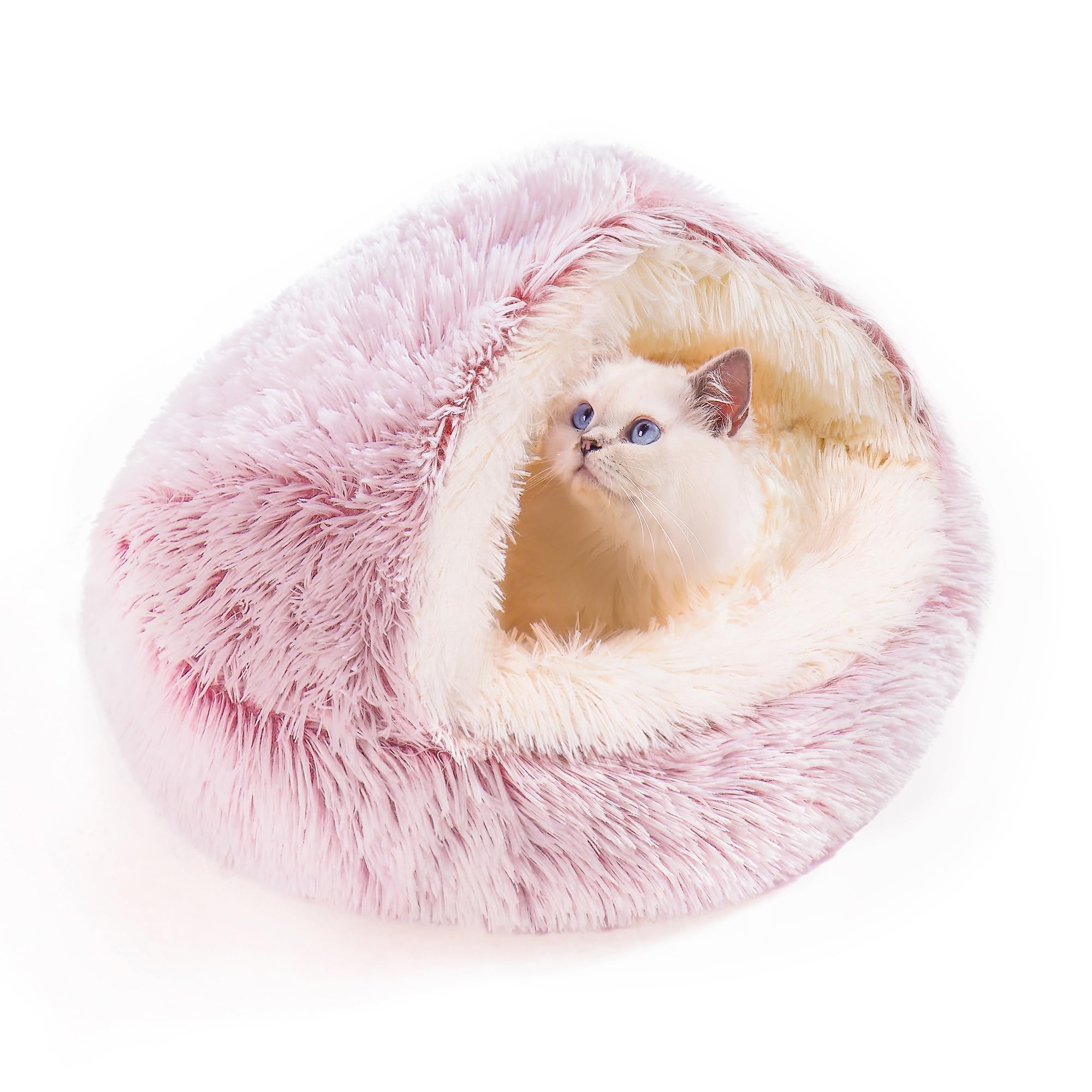 YIHANLZ cat beds for indoor cats Cat Calming Bed Donut Cuddler Nest Warm Soft Plush Cat Cushion with Cozy Sponge Non-Slip Bottom for Small Medium Pets Snooze Sleeping Indoor (Plush - Pink S)
