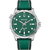 Bulova Men's Marine Star Quartz Silver Stainless Steel Watch, Leather and Silicone Strap, 100M Water Resistant, 43mm