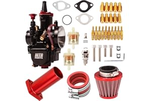 MTRPARTS PWK28 30MM carburetor for Predator 196cc 212cc 5.5hp 6.5hp, Coleman Powersports CT200 BT200 MB200 Mini bike, KT196 Twister, and 80T Go Kart Cart Part +42mm air filter (red)