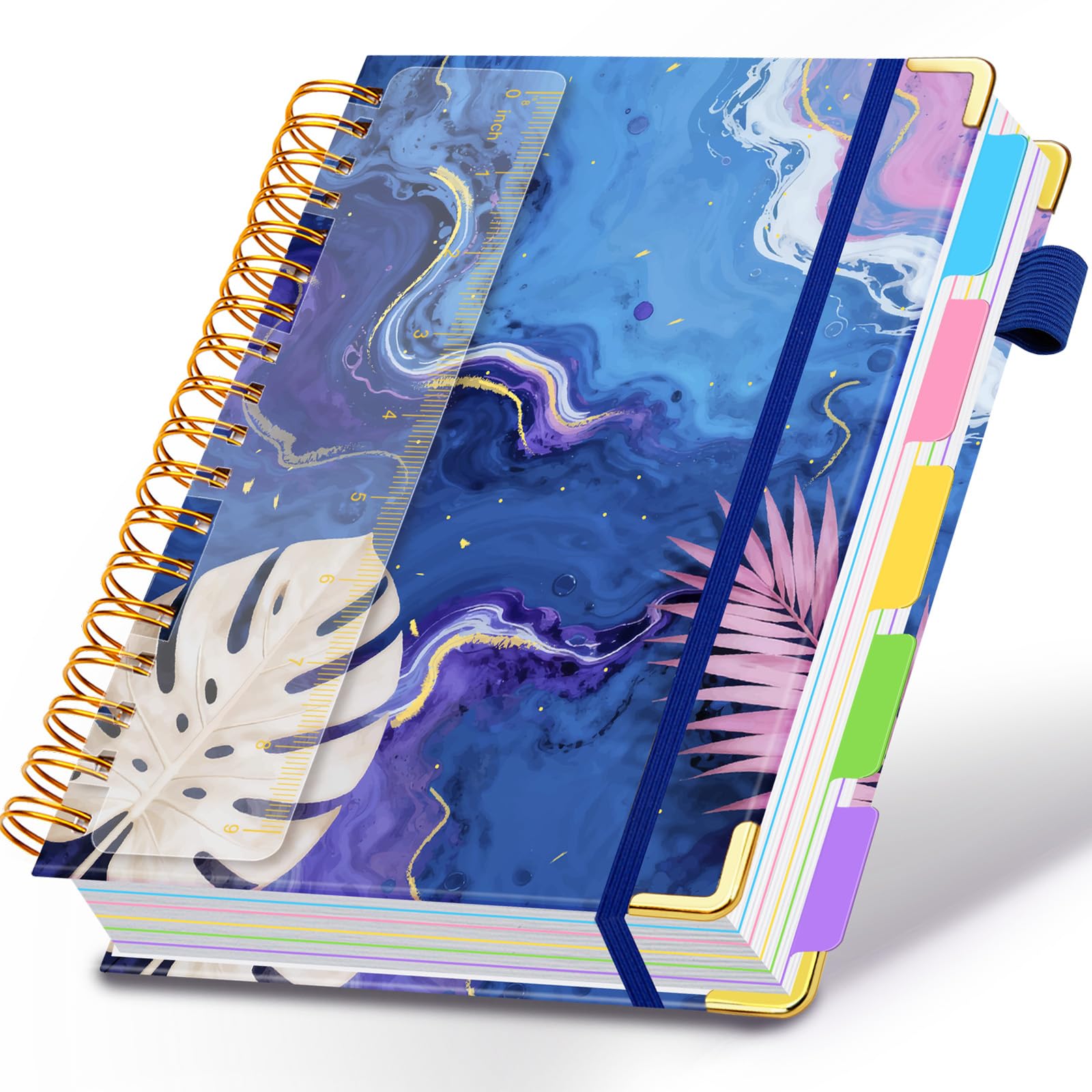 Photo 1 of Spiral Journal Notebooks for Work, 300 Pages 5 Subject Notebook College Ruled with Dividers & Tabs, 8''x 10'' Large Notebook Journal for Women Students Note-Taking and Organizer (Tropical Monstera)