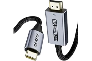 BENFEI USB C to HDMI 2.1 Cable (8K@60Hz, 4K@240Hz, 6ft, Aluminum Shell, Nylon Braided) Compatible with iPhone 15/16 Pro/Max, 