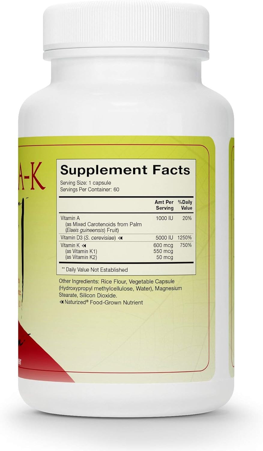 Natura Health Products - Vitamin D-A-K, Bone, Heart and Vision Supplement - with Strength Supporting Vitamins D3 5000 IU, K1, K2, and Vitamin A from Carotenoids- 60 Capsules: Health & Personal Care