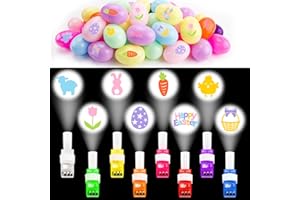 MOREDOTS Easter Basket Stuffers - 32 Pack Easter Eggs with Finger Projector Lights - Easter Toys/Gifts Prizes for Kids Teens Boys Girls - Glow in The Dark Hunt Egg Fillers Party Favor Supplies