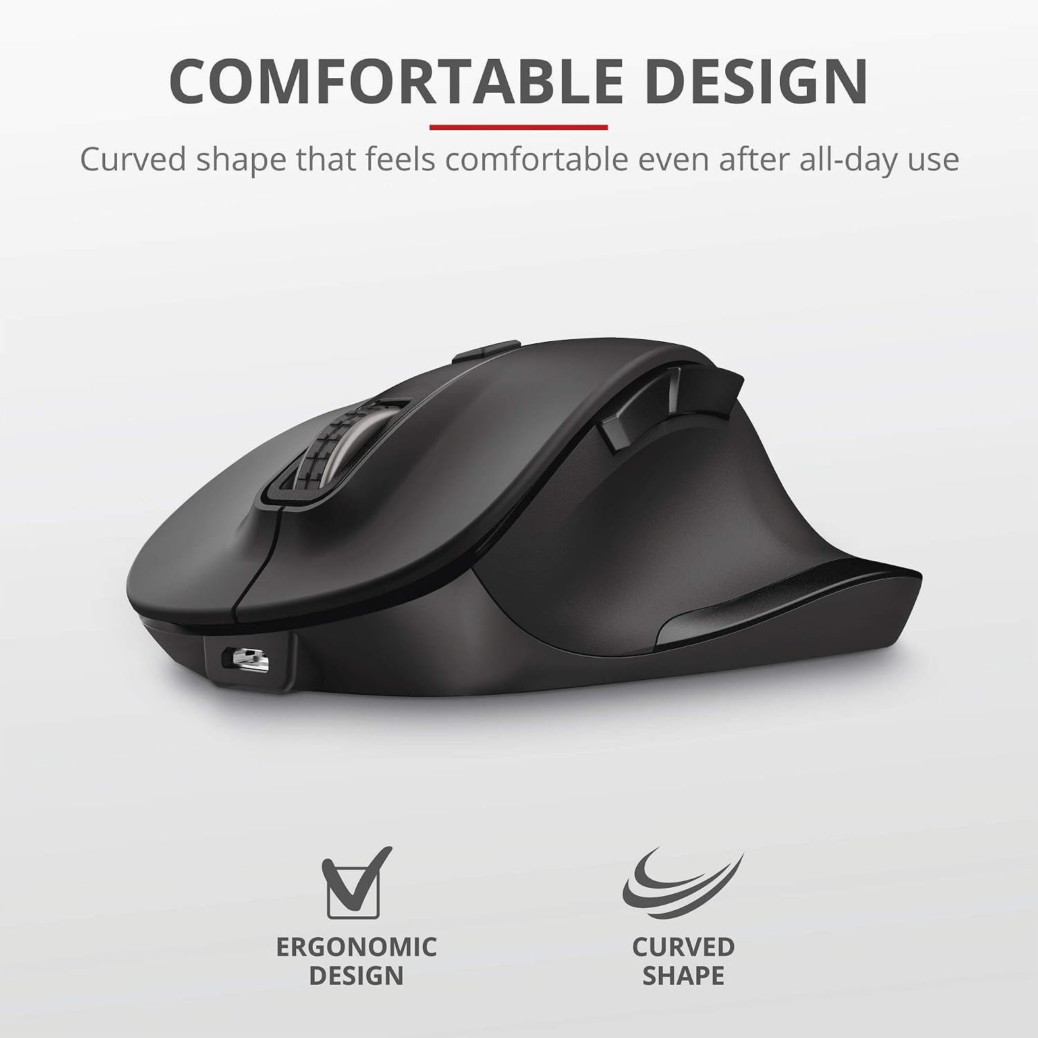 Trust Fyda Rechargeable Wireless Mouse, Ergonomic Design, USB Receiver Storable Inside the Mouse, 10 m Range, 800-2400 DPI - Image 4