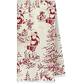OVAcational Red Vintage Santa Christmas Tree Kitchen Towels, French Country Xmas Santa Decorative Hand Towels for Bathroom, Retro Holiday Christmas Dish Tea Towel for Kitchen, 16x24 Inch