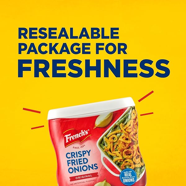 FRENCH’S CRISPY FRIED ONIONS, ORIGINAL, MADE WITH REAL ONIONS, NO ARTIFICIAL FLAVORS, SPRINKLE ON SALADS, POTATOES, CHICKEN, BURGERS, GREEN BEAN CASSEROLE, 6 OZ