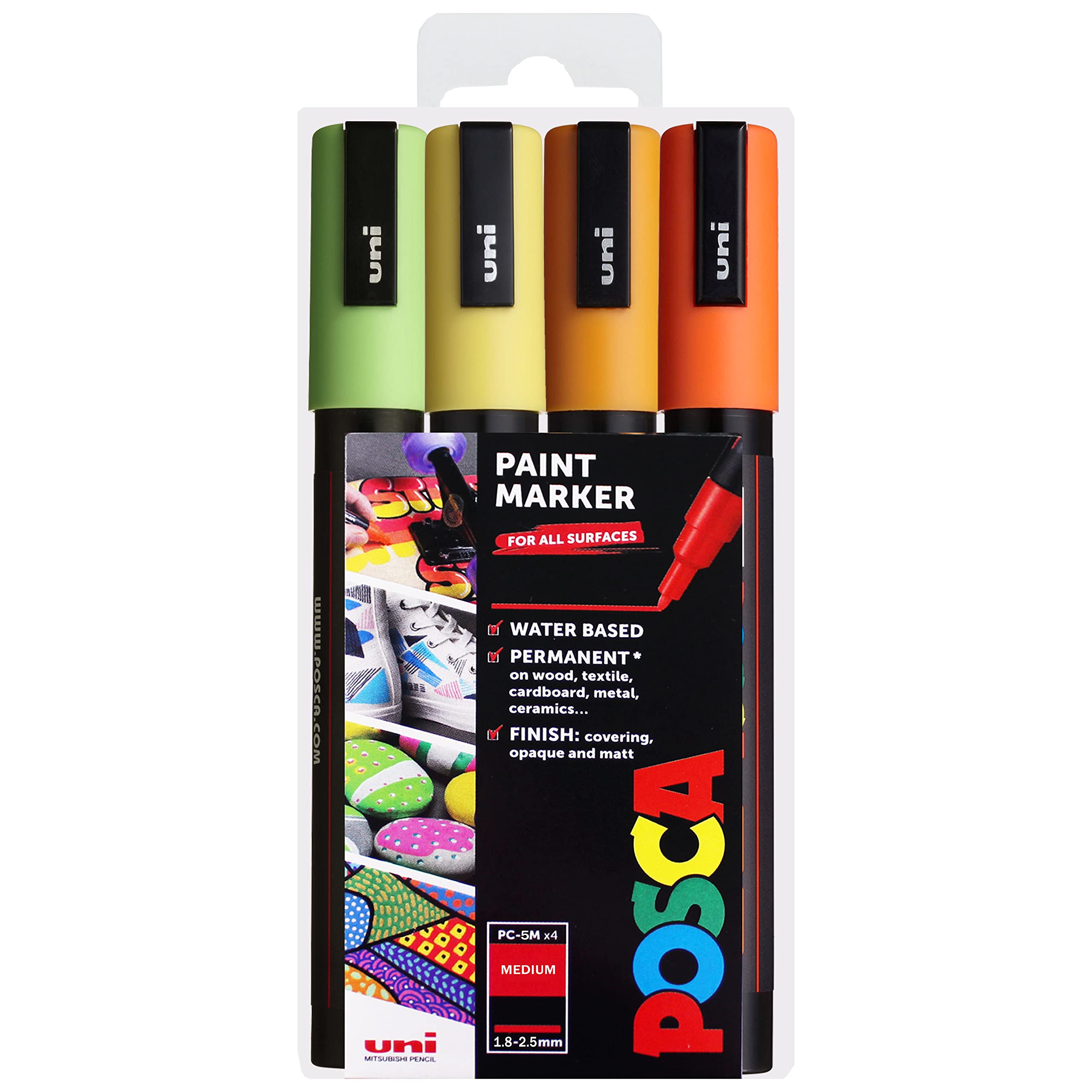 Uni POSCA - PC-5M Art Paint Markers - Set of 4 - in Plastic Wallet - Citrus Tones