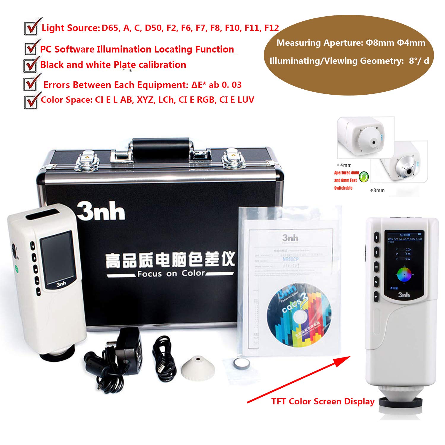 Colorimeter Color Difference Meter Tester Chromatic Meter