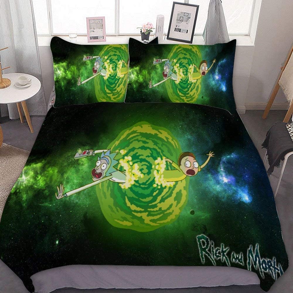 YaoStar Rick-and-Morty Bedding Set 3D Kids Duvet Cover Twin Size 88" X 88",Bedding Comforter Cover Set,Super Soft Microfiber Bed Set 3PC,1 Duvet Cover,2 Pillowcases