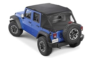 MasterTop 3-Piece Ultimate Summer Soft Top Combo - Bimini Soft Top, Wind Stopper Cab Curtain, and Tonneau Deck Cargo Cover - Fits Jeep Wrangler JK JKU Unlimited 4-Door 2010-2018 - Black MasterTwill