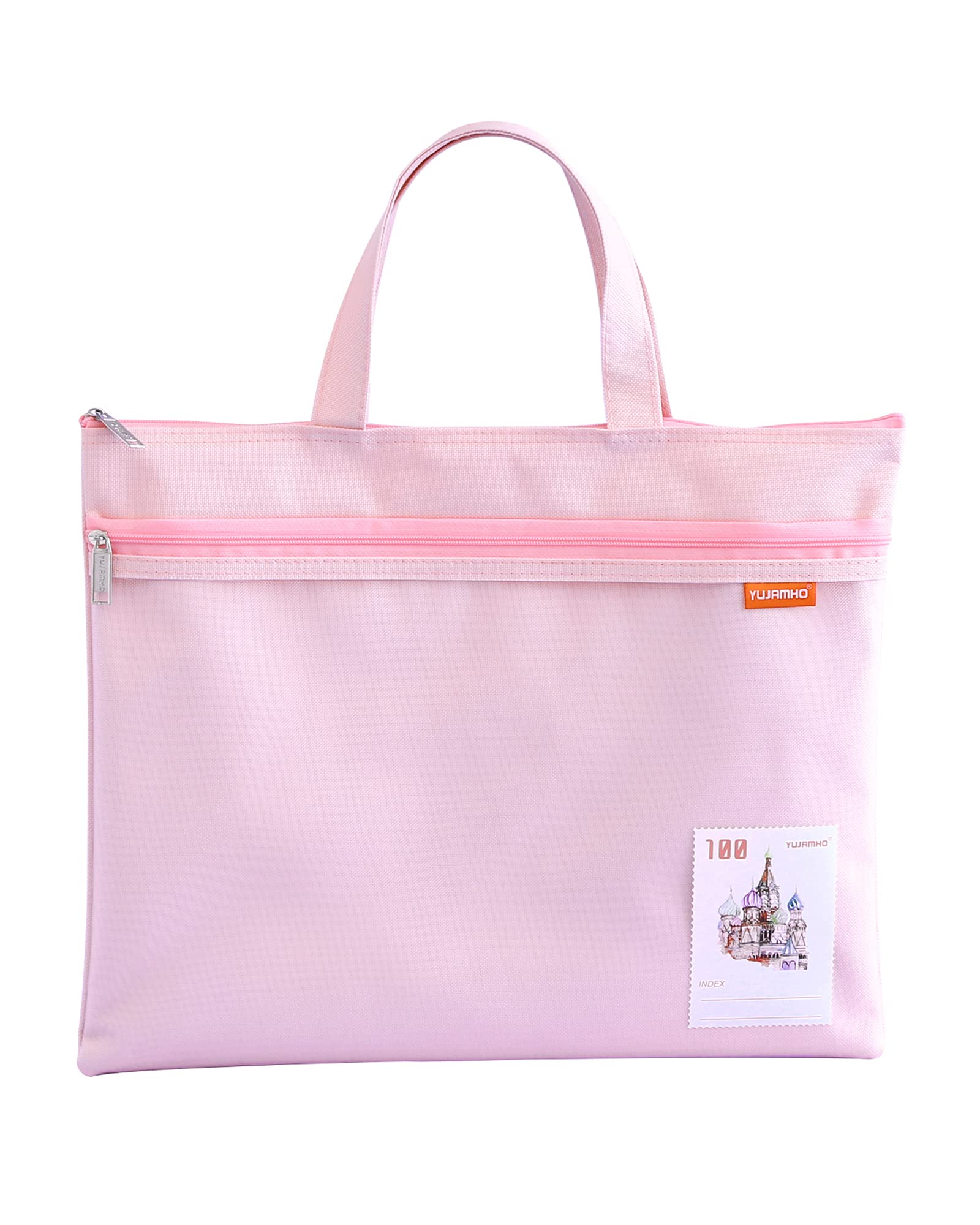 A4 Document Bag Zip Bag Nylon Mesh Bag Waterproof Double Zip Small Labels Student Office Supplies Travel Bag Pink