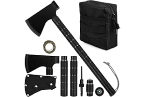 iunio Camping Axe, Hatchet with Sheath, Multi-Tool, Camp Ax, Survival Gear, Folding Portable Tools, for Hiking, Backpacking, Emergency, Hunting, Outdoor