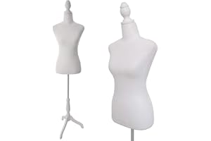 SHAREWIN Female Dress Form Mannequin Torso Body with Adjustable Tripod Stand Dress Jewelry Display (White)