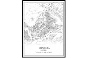 TANOKCRS Brasilia Brazil Map Wall Art Canvas Print Poster Artwork Unframed Modern Black and White Map Souvenir Gift Home Decor