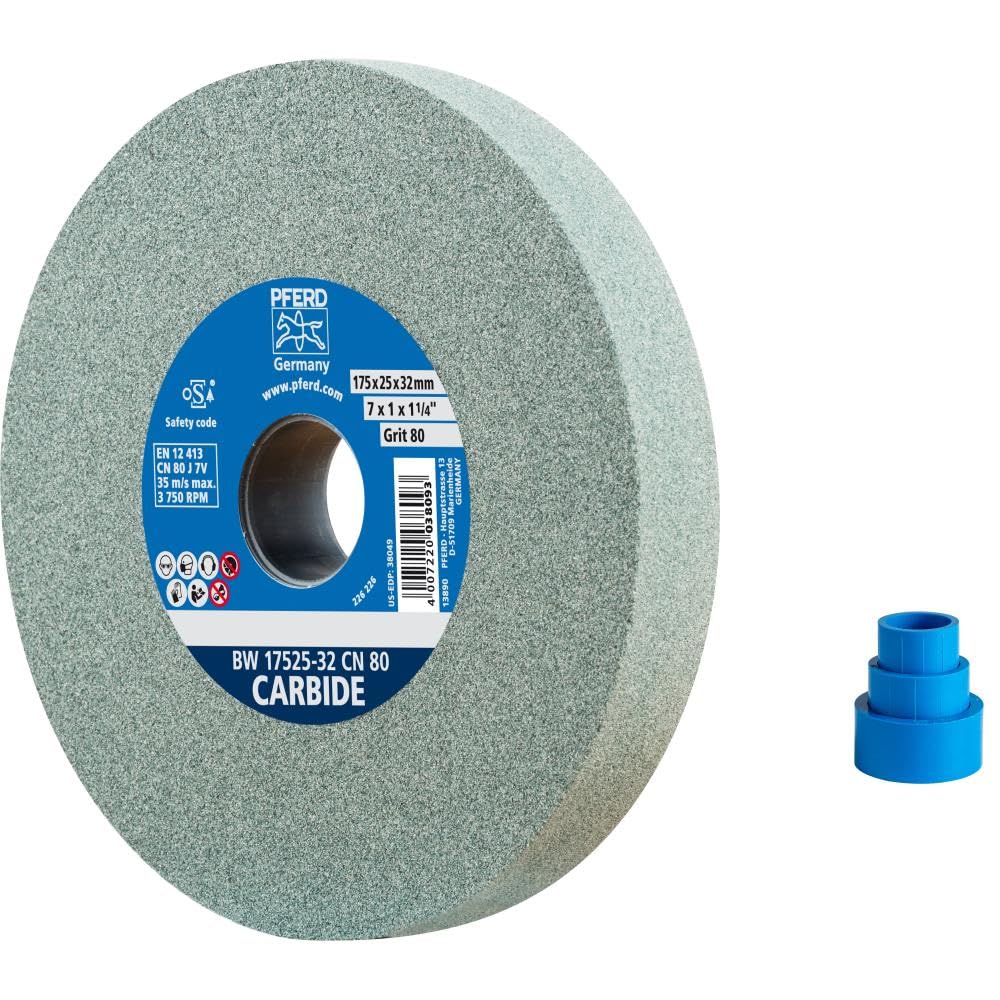 PFERD Sanding Disc 175 x 25 x 32 mm, Carbide, Grain Size 80, Silicon Carbide, 39009725 - Sanding Disc for Working Hard Materials with Integrated Reducing Sleeves (25/20/16 mm)