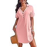 AI'MAGE Woman's Bathing Suit Cover Ups Sexy Swim Suits Coverup Shirt Dress Pool Blouse Cover Up Beachwear Orange Red S