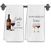 Elefeltclave Funny Wine Kitchen Towels, Wine Lover Gifts Dish Tea Towels for Kitchen Bar Cart Pub Decor, Corks are for Quitters Decorative Hand Towel, 16x24 Inch Set of 2