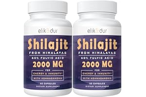 ELIKADUR 2000 MG Shilajit Pure Himalayan Organic Capsules, 100% Shilajit for Men & Women, Shilajit Resin 85+ Trace Minerals & 60% Fulvic Acid for Energy & Immune, 120 Capsules