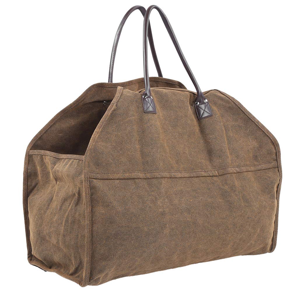 Portable Canvas Log Carrier Tote Bag Firewood Storage Organizer Fireplace Accessories