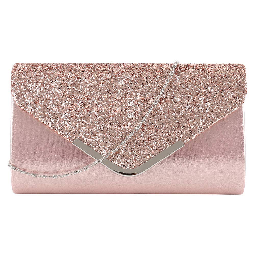 MEGAUK Women's Clutch Glitter Elegant Evening Bag Shiny Handbag Envelope Bag Rhinestone Clutch Bag with Chain for Wedding Prom Party, Fashion pink., One Size