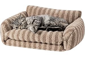 Hollypet Cat Bed Fluffy Plush Mutifuctional Double-Layer Soft Pet Couch Orthopedic Sofa Nest Beds for Small Cats and Dogs, Khaki (21x15x8 inch)