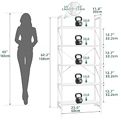 YITAHOME 5 Tiers Bookshelf, Modern White