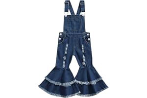 Karuedoo Kid Toddler Baby Girl Denim Overalls Ripped Bell Bottoms Flare Jeans Overalls Strap Suspender Pants Outfit