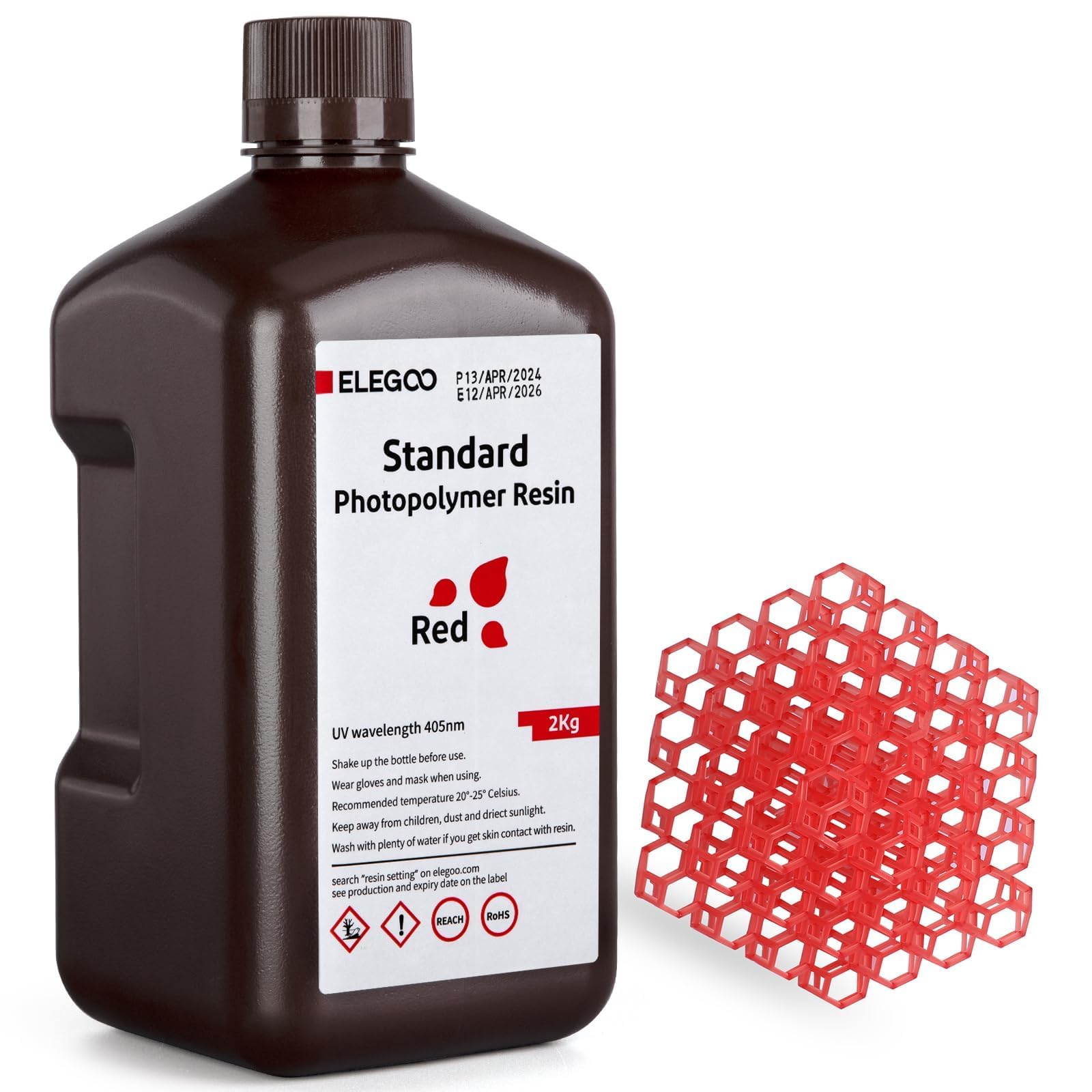 ELEGOO Standard 3D Printer Resin 405nm Photopolymer Resin LCD UV-Curing Resin for Mars Saturn Jupiter MSLA DLP LCD 3D Printing Clear Red 2000g Image