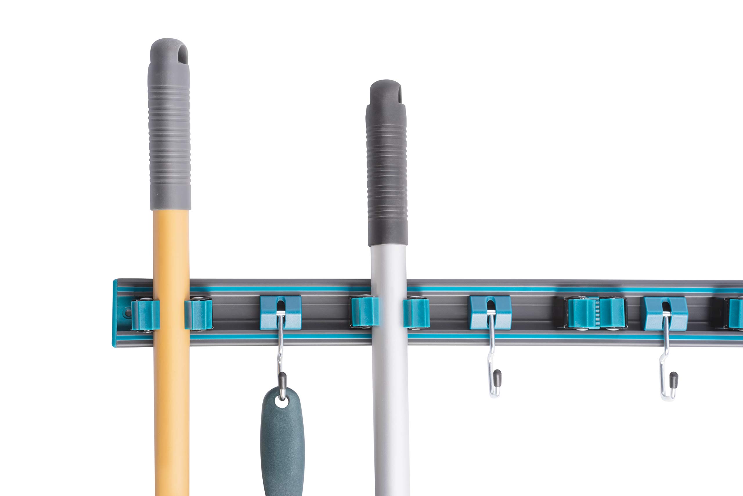 UPP Tool & Boom Holder Wall Mounted Rail Set I Slideable Mop Holders Are The Ideal Tool Storage I Easy To Use Garage Storage Clamps I Tool Hooks for Additional Storage