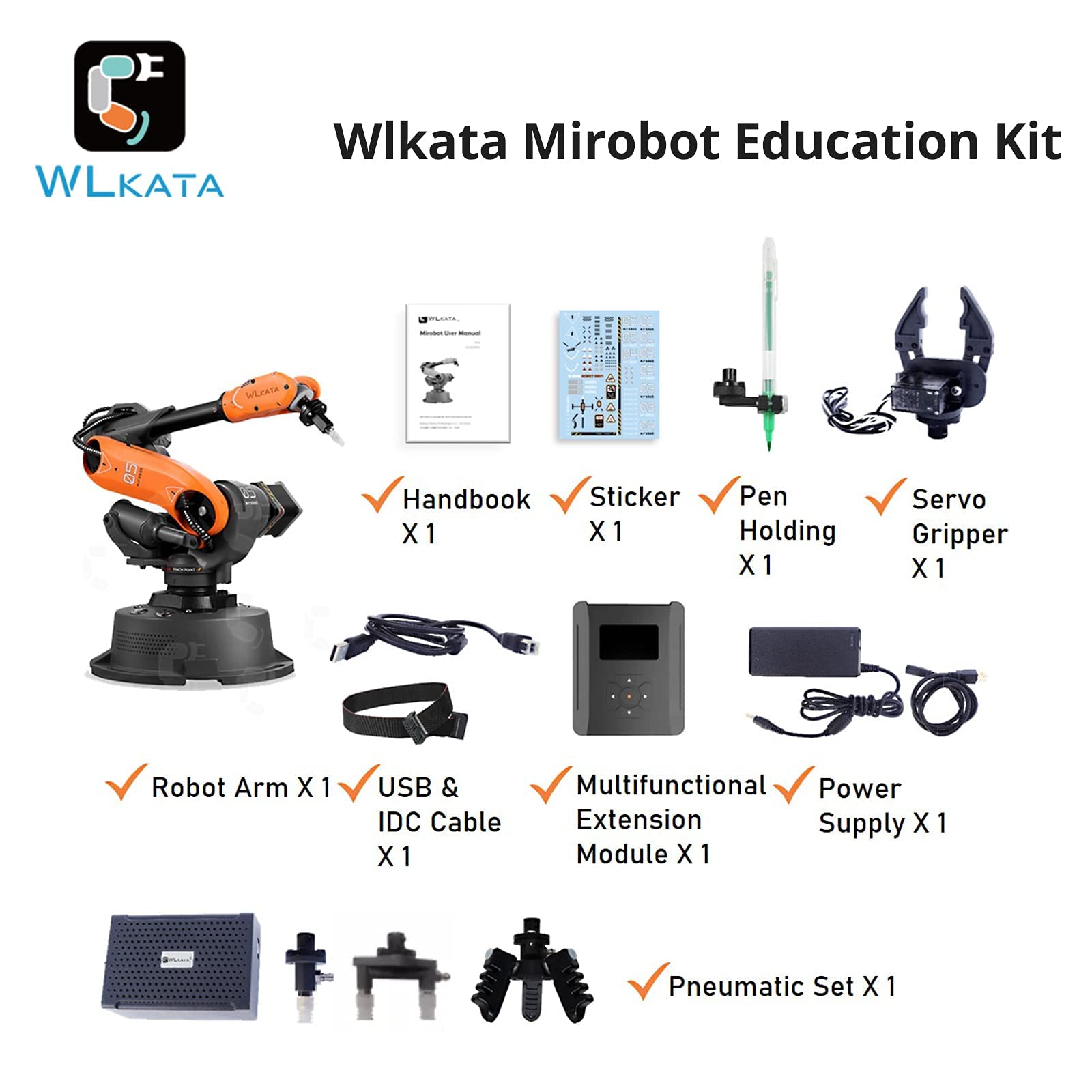 wlkata Mirobot Educational Kit 6 Axis Robot Mini Programmable Gripper arm Lightweight Educational Desktop Robotic arm 6DoF Lightweight Desktop Robotic Arm for K12 or 3D Printer