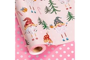 MAYPLUSS Christmas Wrapping Paper - 17 Inch X 33 Feet - Metallic Gift Wrapping Paper Christmas Tree Holly Cute Gnome Candy Cane Snowflakes Reversible Polka Dot for Holiday Party New Year Kids