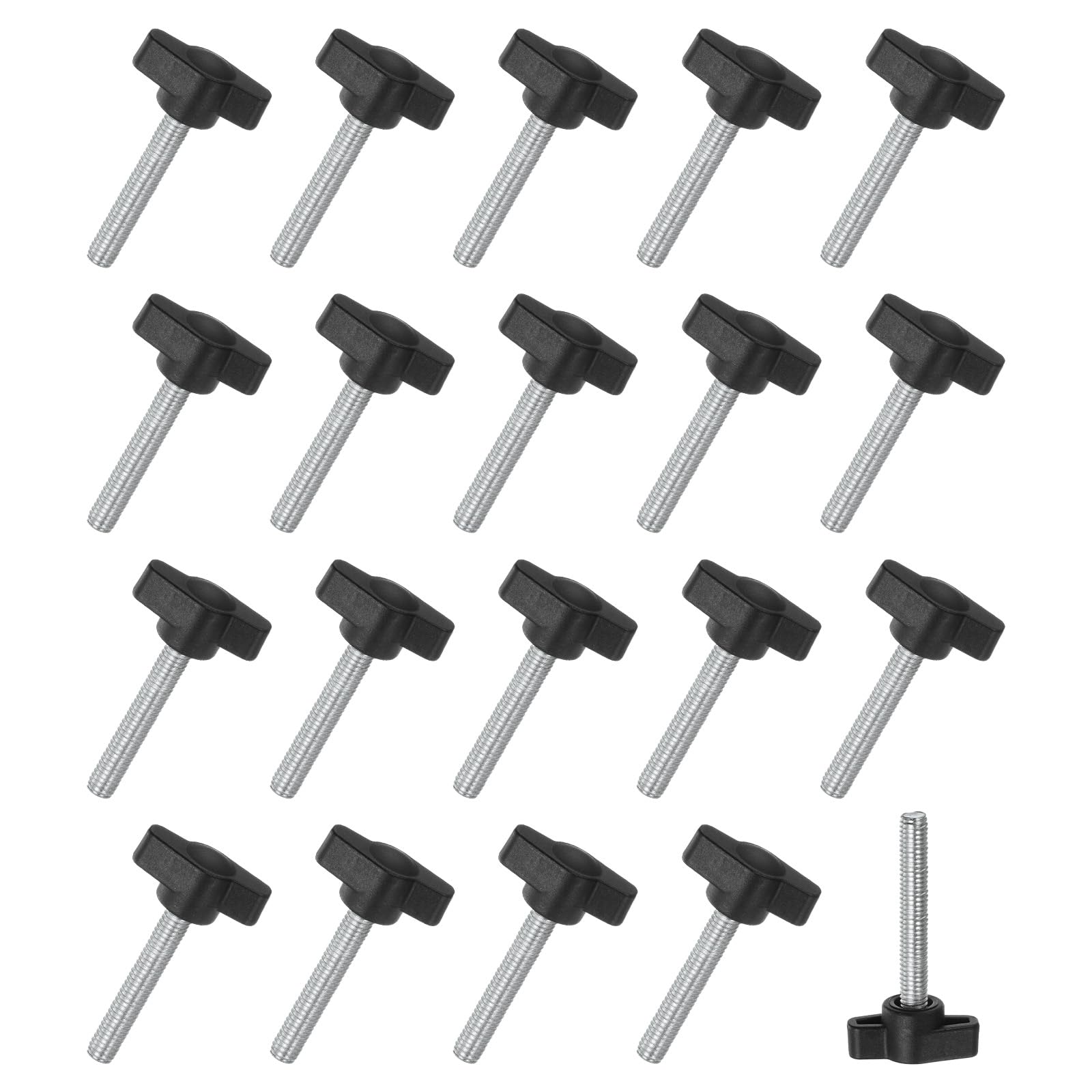 M METERXITY 20-Pack Thumb Screws, M6x40mm Tee Wing Knobs, Plastic T Handle Clamping Screw Knob for Woodworking/Machinery/Equipment, Metric Thread Thumbscrew [Black]