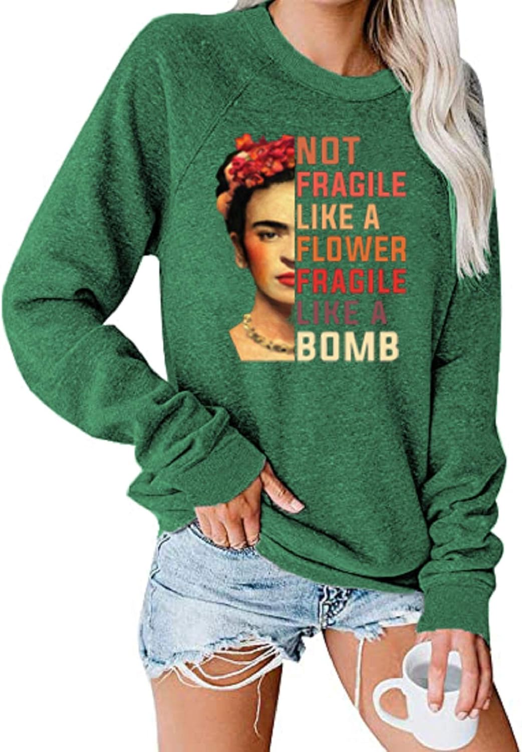 Women's Love Pattern Long Sleeve Sweatshirt Frida Kahlo Floral Mexico T-Shirt Tee Crew Neck Casual Pullover Top: Clothing