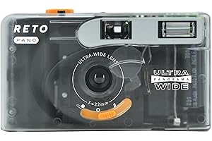 RETO PANO 35mm Film Camera - 22mm Wide Lens, Panorama, Easy Switch, Cinematic Modes, Lens Cover, Built-in Flash, Reusable (Film & AAA Battery are not Included) (Sheer White)