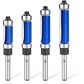 NICAVKIT Juego de 4 brocas de enrutador de rodamientos superiores e inferiores con vástago de 1/4 pulgadas, broca de corte al