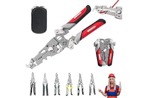 RANDJ 18 in 1 Foldable Wire Stripper, Multifunctional Folding Professional Wire Cutters, Multifunctional Wire Strippers Crimper Cable Cutter Pliers, Wire Stripper Tool (Red)
