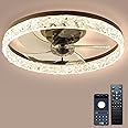 Cainjiazh 20" Low Profile Ceiling Fans with Lights and Remote Fandelier Ceiling Fan Flush Mount 3000K-6500K Smart Bladeless LED Fan Light Brown Modern Ceiling Fans with Lights for Bedroom