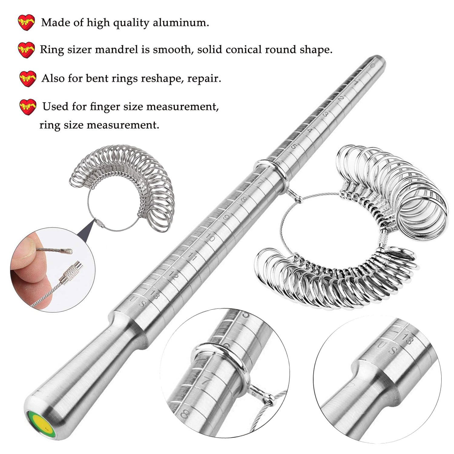 Ring Sizer Measuring Tool Metal Ring Mandrel Ring Measurer and Ring Sizer Women Men Ring Sizing Kit Finger Ring Size Measure Jewelry Measurement