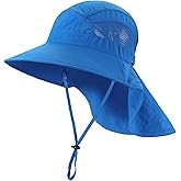 Home Prefer UPF50 Wide Brim Kids Sun Hat Neck Flap Boys Girls Sun Protection Hat for Beach Fishing