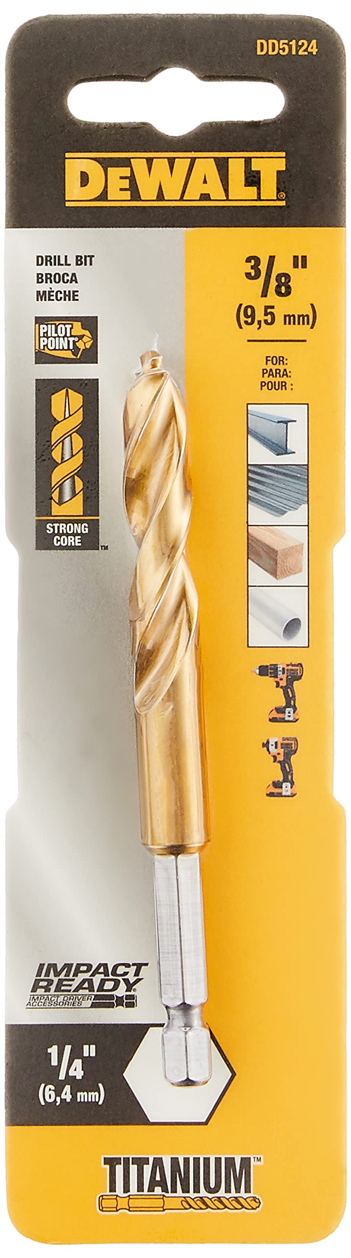 DEWALT DD5124 Impact Ready Titanium Drill Bit, 3/8"